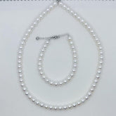Freshwater AK Pearl Jewelry Set Full String Princess Necklace Round Shape Flawless Freshwater Pearl Necklace (7mm)-AFAS001