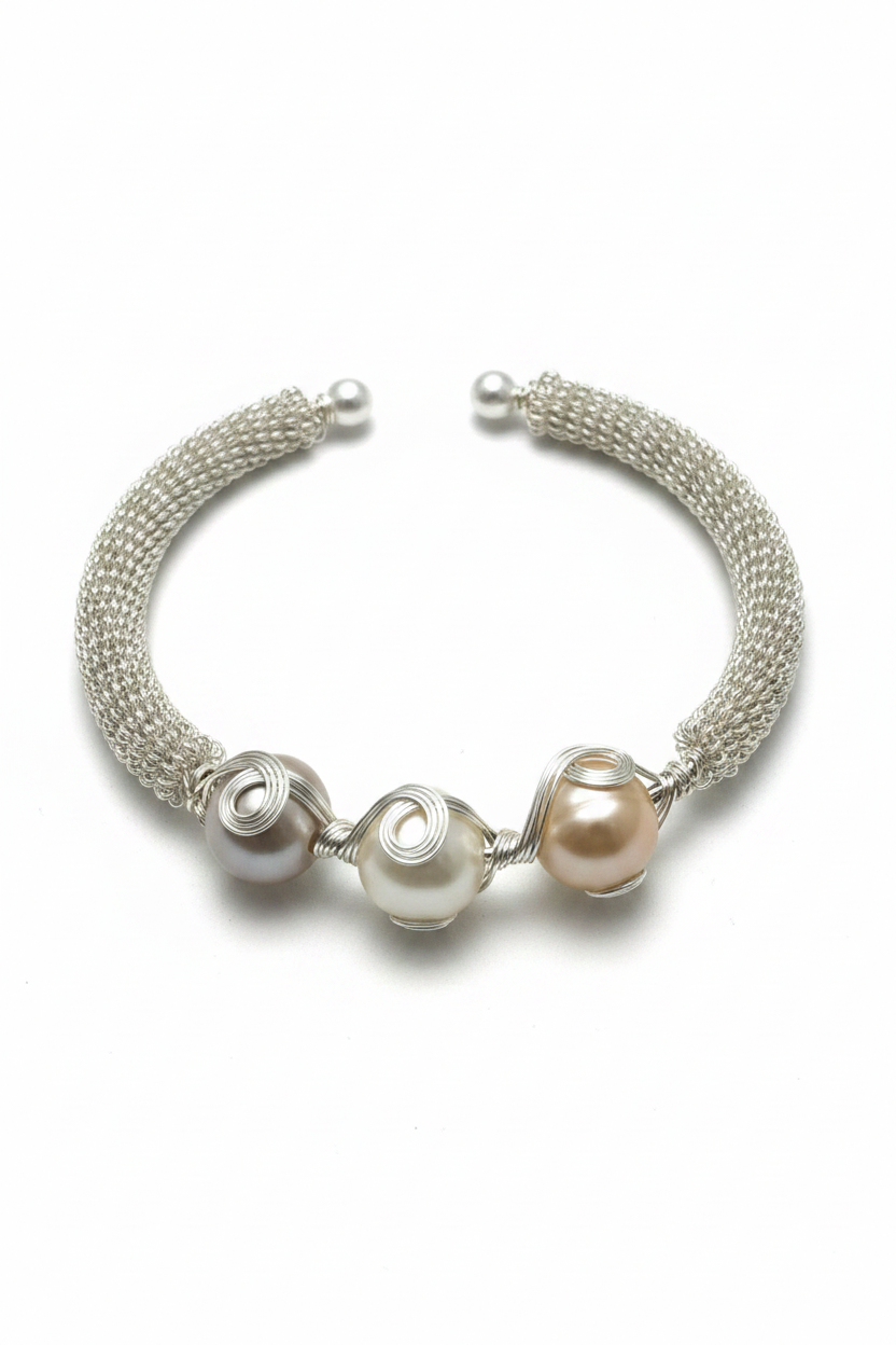 Pearl Bangle  with  Freshwater Baroque pearl gift  (1 King Pearl + 1 Edison Pearl) [Open in live]｜Freshwater  Pearl Bangle Adjustable