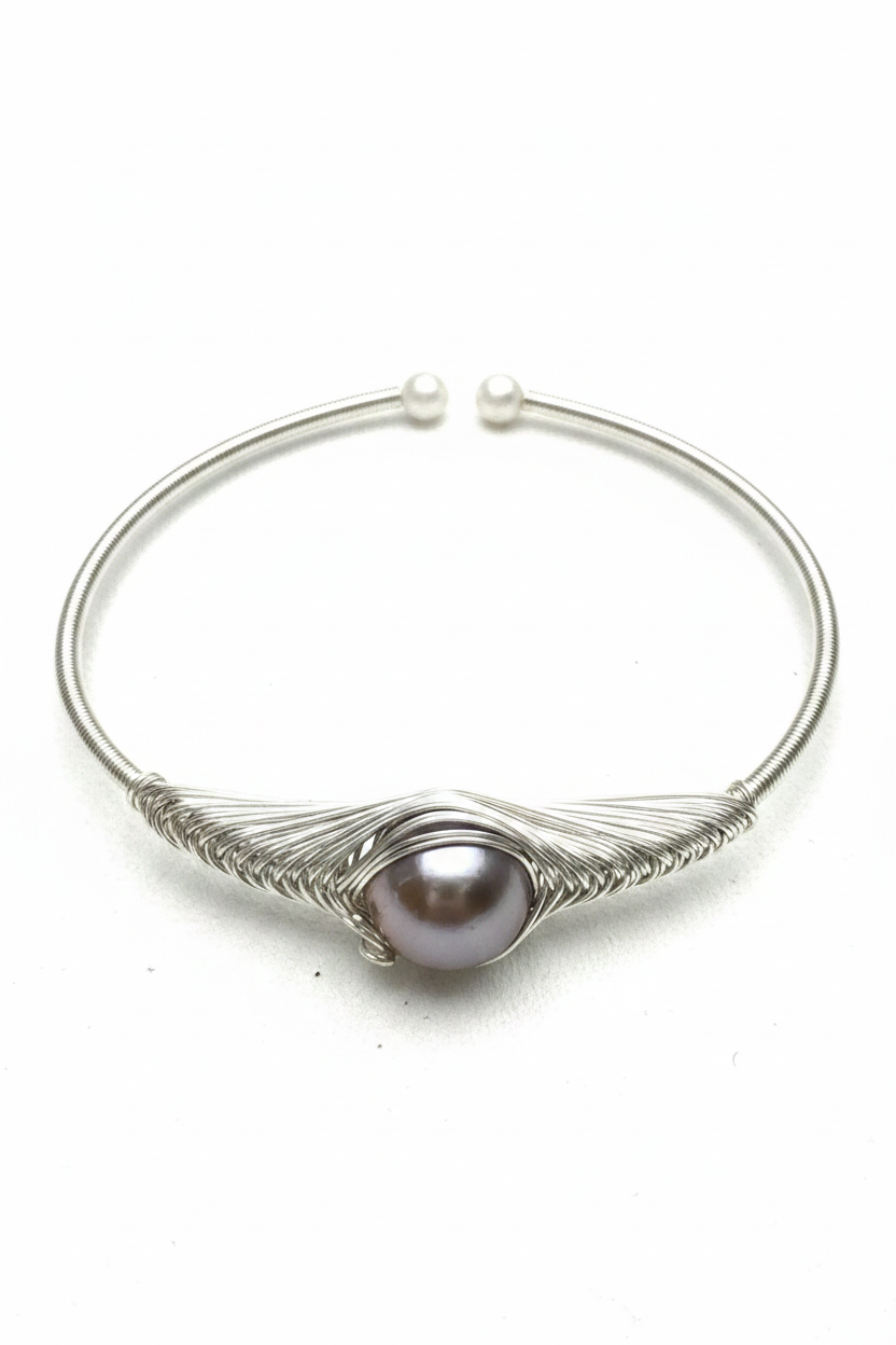Pearl Bangle  with  Freshwater Baroque pearl gift  (1 King Pearl + 1 Edison Pearl) [Open in live]｜Freshwater  Pearl Bangle Adjustable