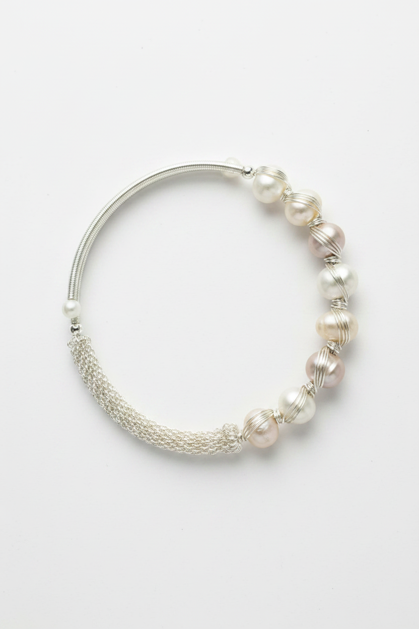 Pearl Bangle  with  Freshwater Baroque pearl gift  (1 King Pearl + 1 Edison Pearl) [Open in live]｜Freshwater  Pearl Bangle Adjustable
