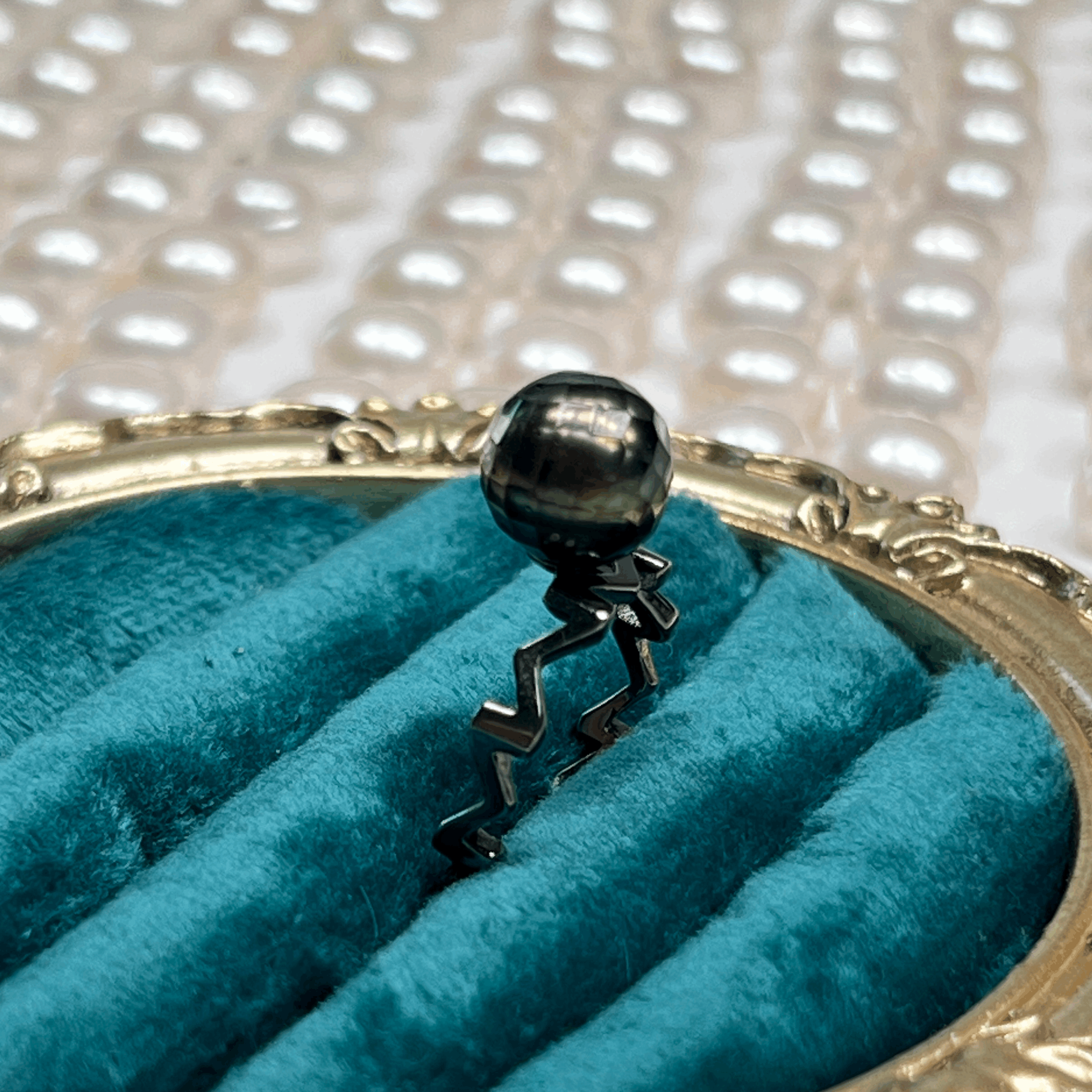 SECGLANCE 【Black Knight 】 S925 Silver Black Small M Ring