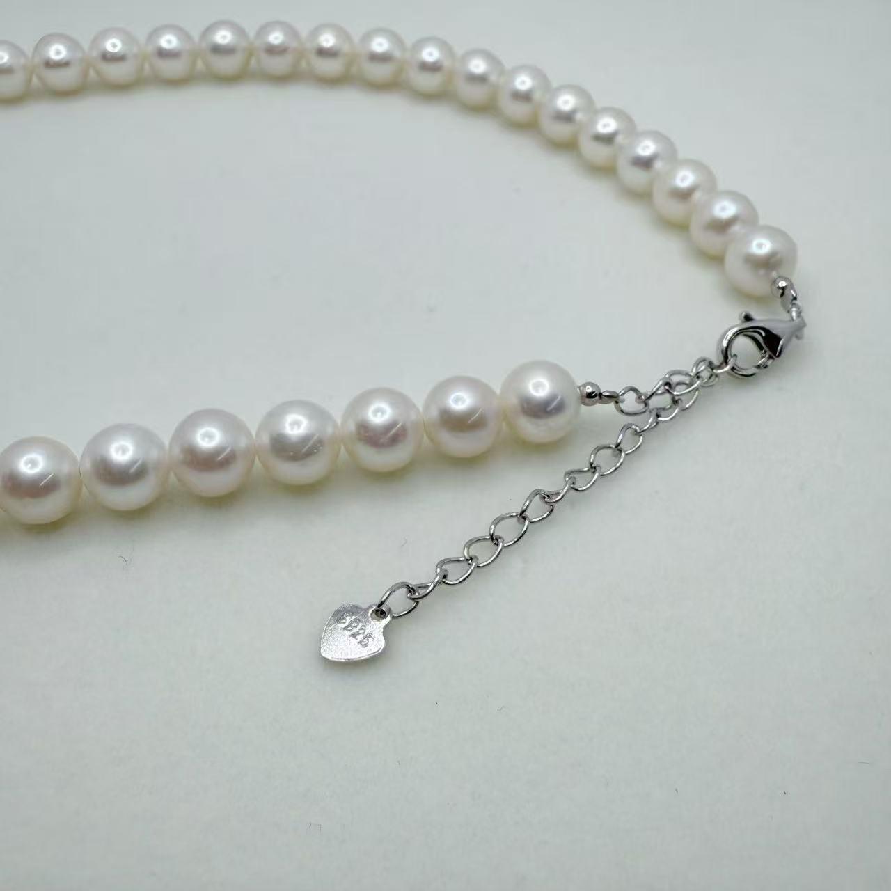 Freshwater AK Pearl Jewelry Set Full String Princess Necklace Round Shape Flawless Freshwater Pearl Necklace (7mm)-AFAS001