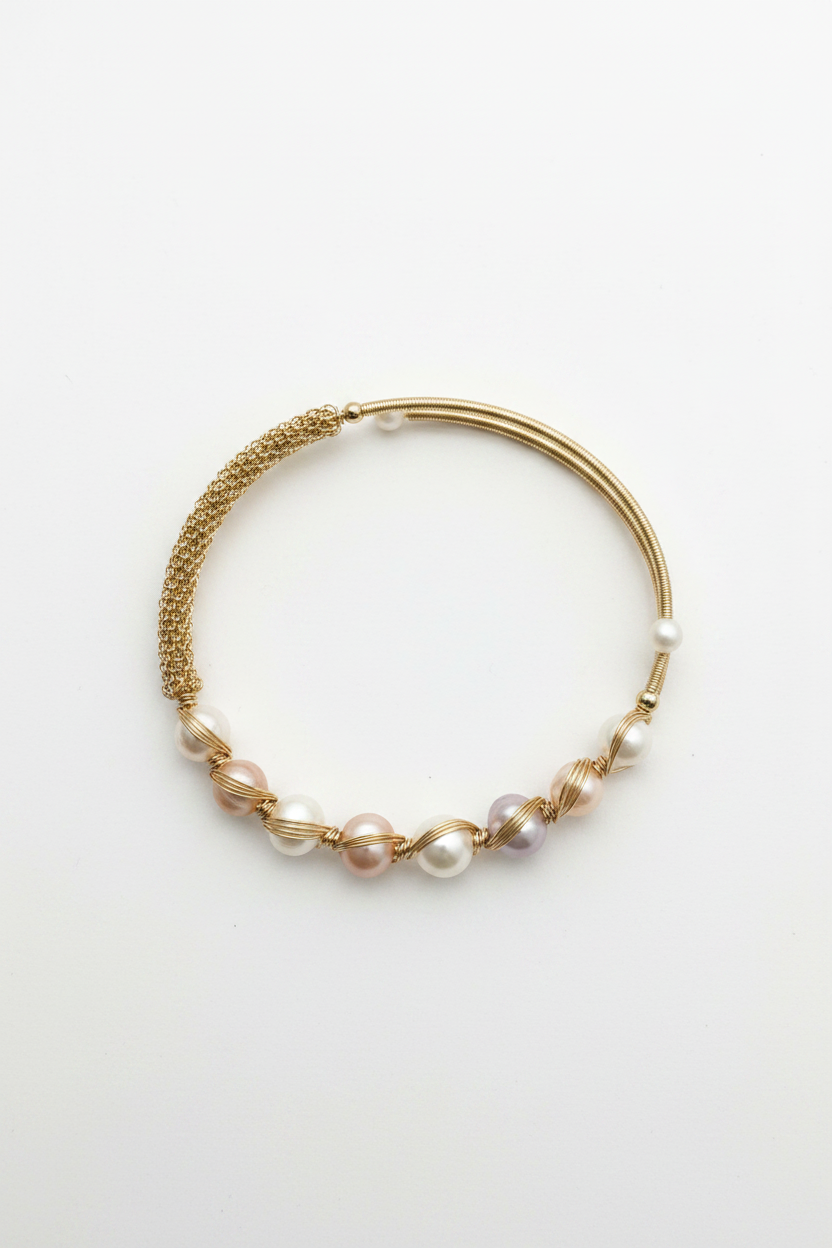 Pearl Bangle  with  Freshwater Baroque pearl gift  (1 King Pearl + 1 Edison Pearl) [Open in live]｜Freshwater  Pearl Bangle Adjustable