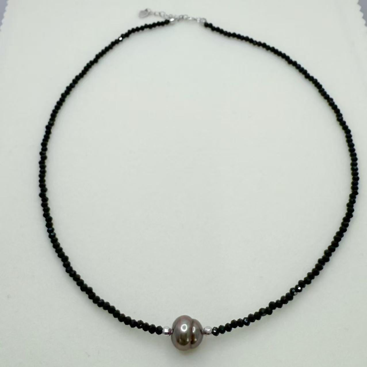 Black Tahitian Baroque Pearl Spinel Design Pearl Set-ASBS001
