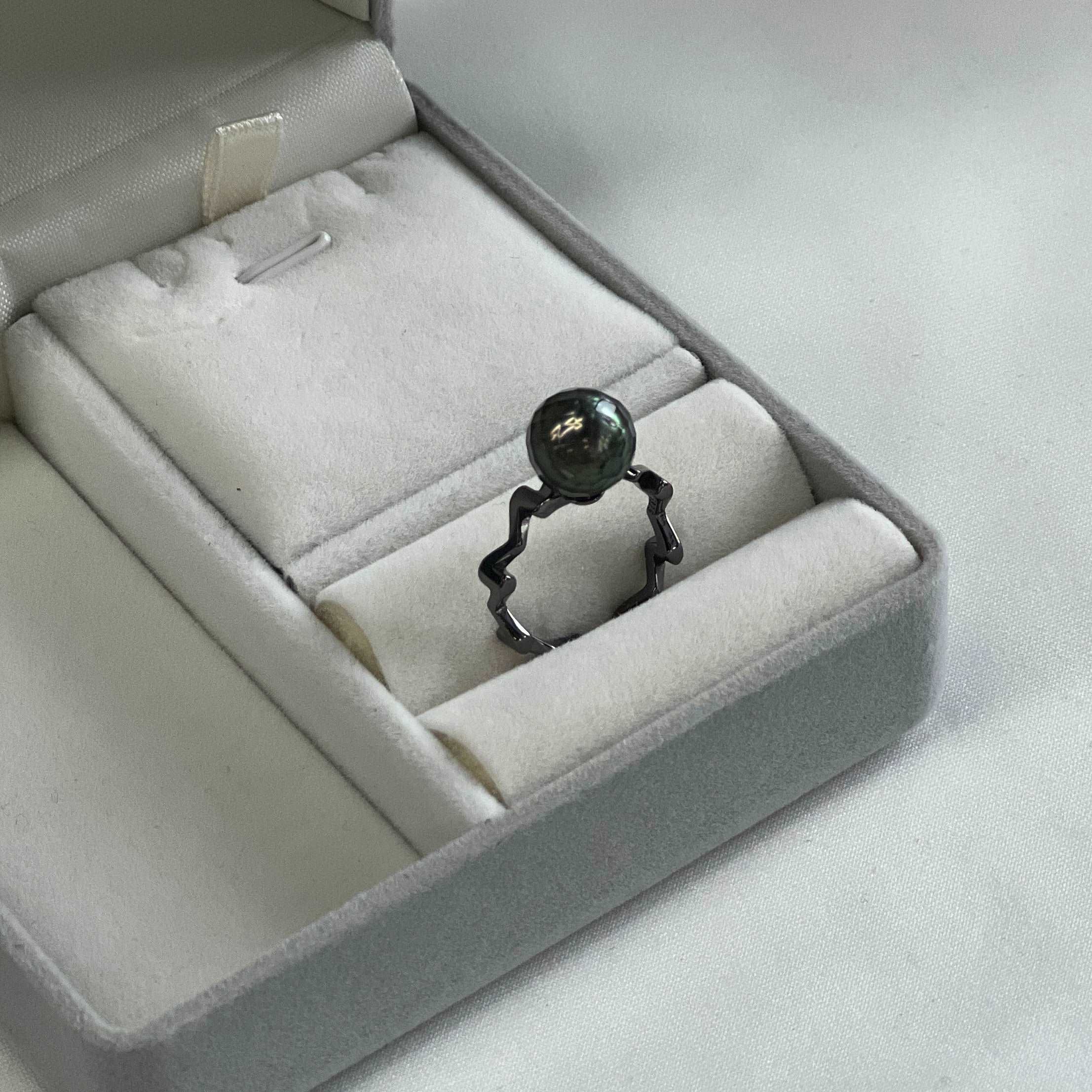 SECGLANCE 【Black Knight 】 S925 Silver Black Small M Ring