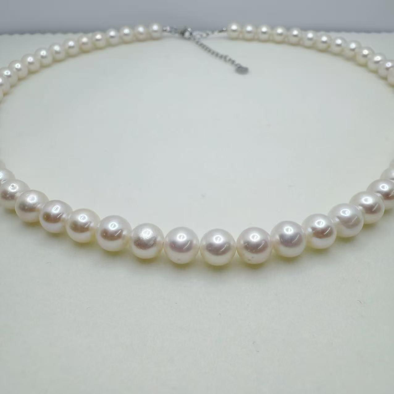 Freshwater AK Pearl Jewelry Set Full String Princess Necklace Round Shape Flawless Freshwater Pearl Necklace (7mm)-AFAS001